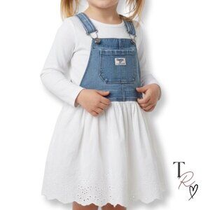 OshKosh B’gosh Denim Pinafore Eyelet Dress Toddler 2T Blue White